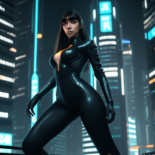 AI generated: neofuturistic super hero woman, full body digital drawing by WLOP, instagram model body, dynamic act...