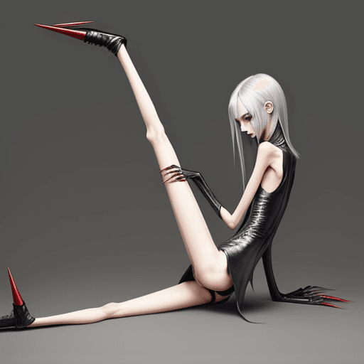 AI generated: extreme skinny slender girl, with long curved claws, skinny legs and long skinny calves in high heel...