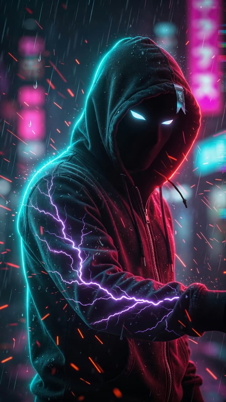 AI generated: AAA 4K hyper-realistic cinematic portrait of a shadowed hooded figure emerging from darkness, framed...