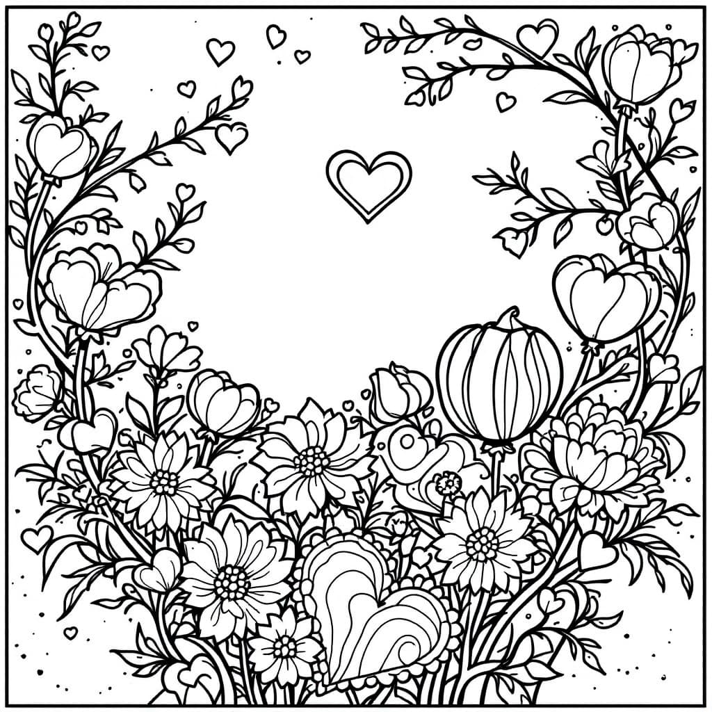 AI generated: cute and full of candy and flower , hearts black and white lines valetine's day coloring page