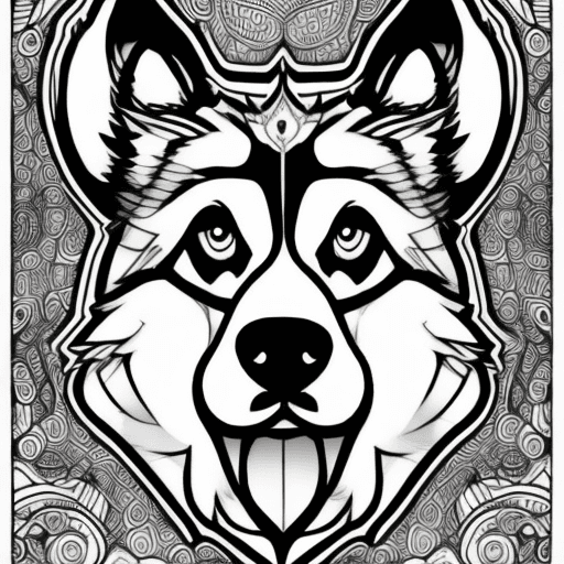 AI generated: coloring book for page for kids of husky dog, black and white, cute