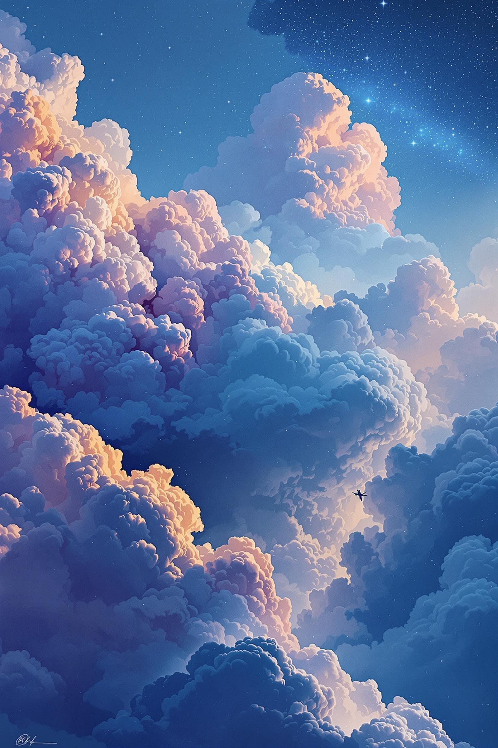 AI generated: illustration photographique d'un monde dans les nuages, dans le style de tanya shatseva, le groupe d...