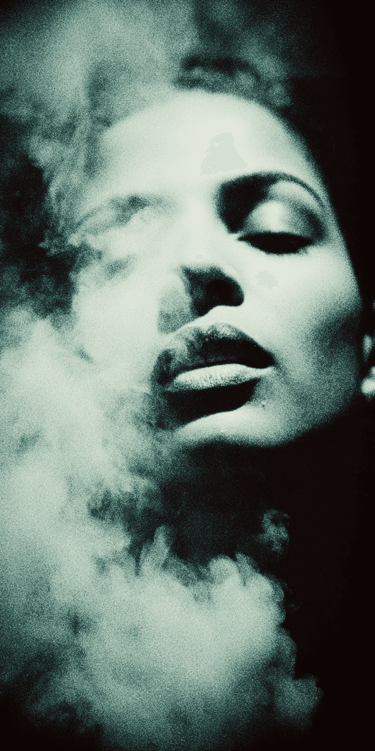 AI generated: An album cover illustration featuring a woman's face, grainy texture --chaos 75 --ar 1:2 --profile f...