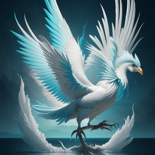 AI generated: an artwork of a mythical avian creature with ethereal feathers that embody both the tranquility of w...