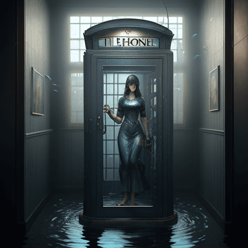 AI generated: A retro telephone booth filled with water and beautiful fish  realistic, made Unreal Engine, octane ...