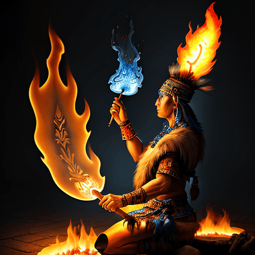 AI generated: shaman filling flame with bright light, photorealistic