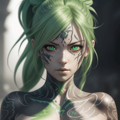 AI generated: Beautiful attractive fantasy female anime portrait with visible vivid tattoos, ultra realistic, hype...