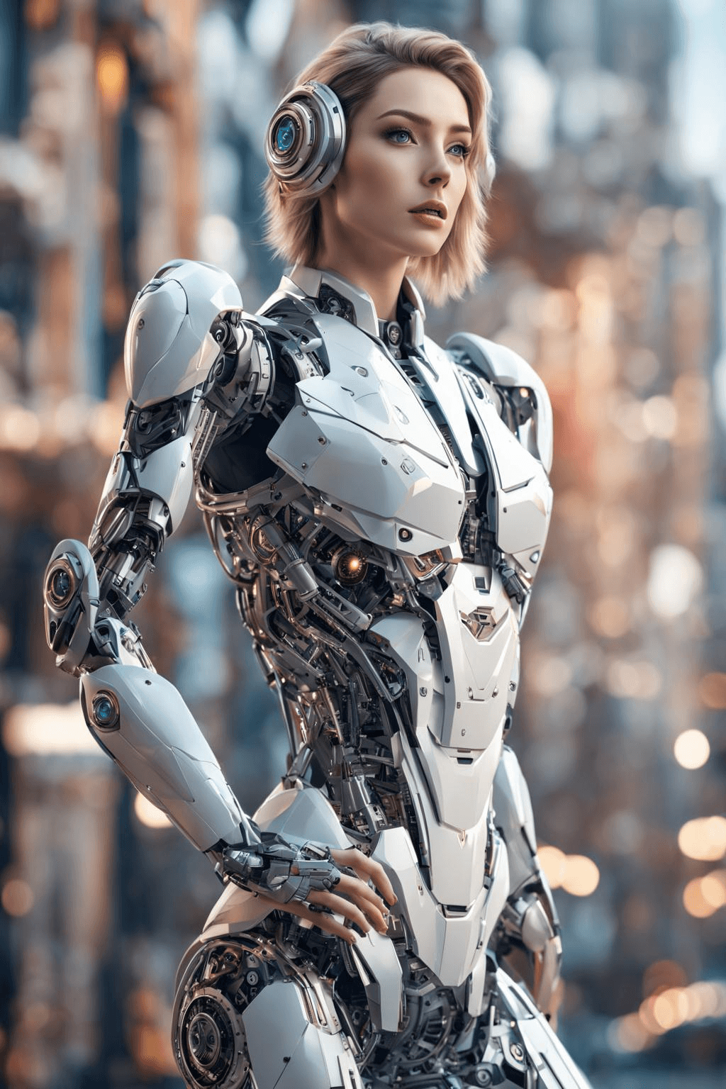 AI generated: full body portrait of a gorgeous woman, robot body, human head, beautiful face, detailed eyes, detai...