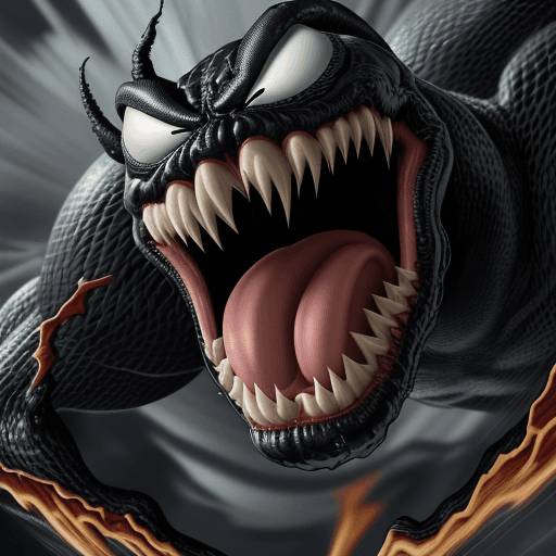 AI generated: close up of Venom of Marvel screaming, in a fit of rage, Masterpiece, gigantic scale, ascii-art --no...