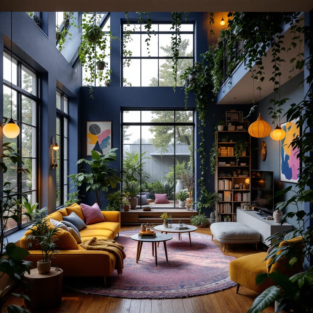 AI generated: High resolution photography interior design, dreamy sunken living room conversation pit, Loft with a...