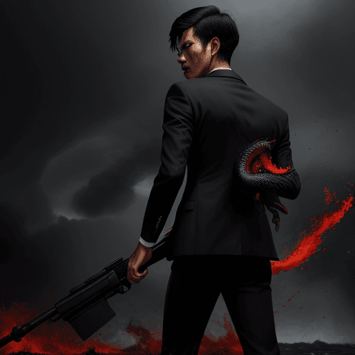 AI generated: photo of an Indonesian man 25 years old, short neat black hair wearing a black suit with a red tie a...