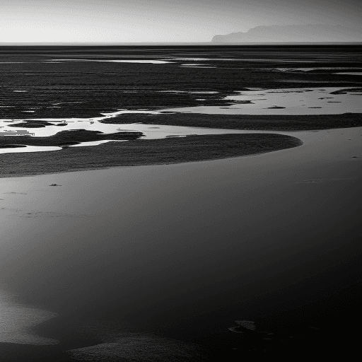 AI generated: desolate tides that stretch out into the horizon,
these areas are often muddy and barren,
the island...