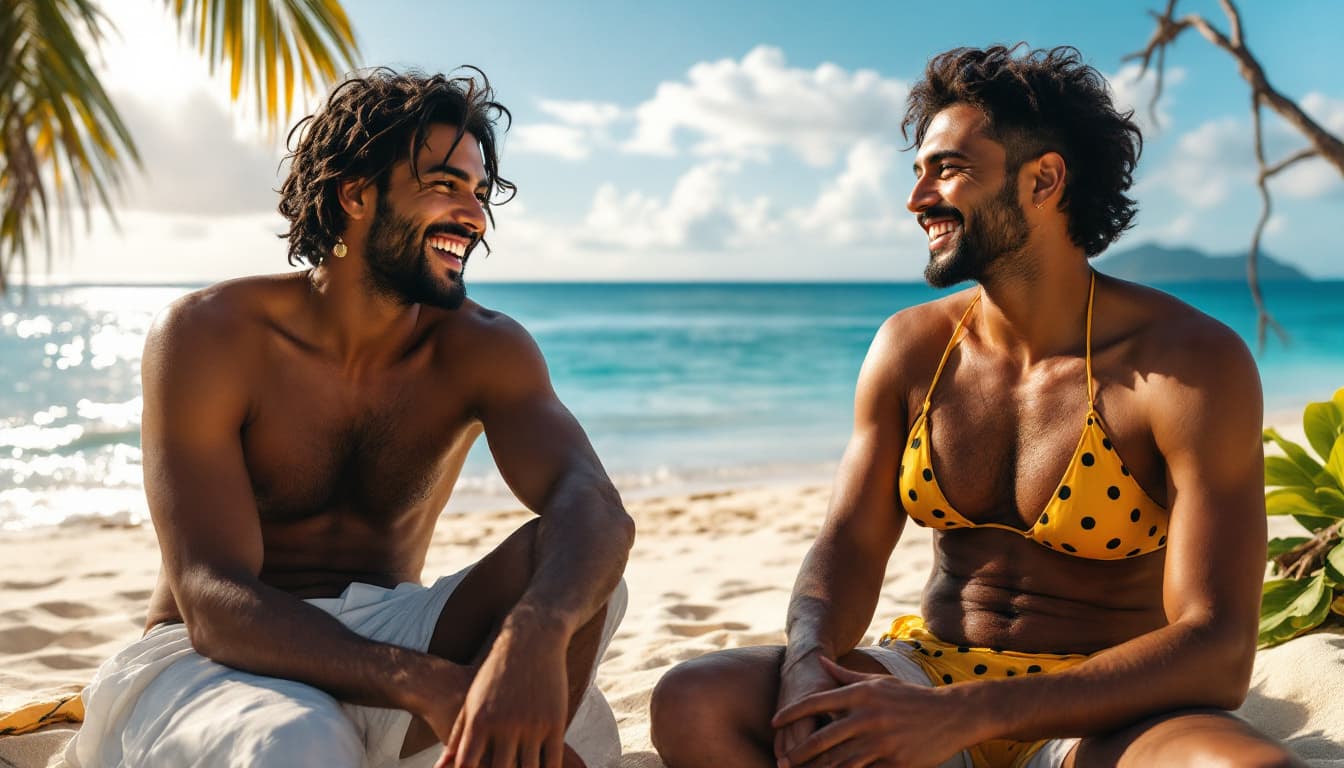 AI generated: hot Indian smiley sexy man and woman laughing out loud with a sexy man, the girl and the man's full ...