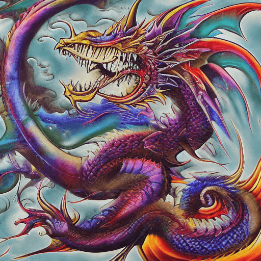 AI generated: an image of multicolored dragon, in the style of shohei otomo, brian mashburn, natalia rak, encausti...
