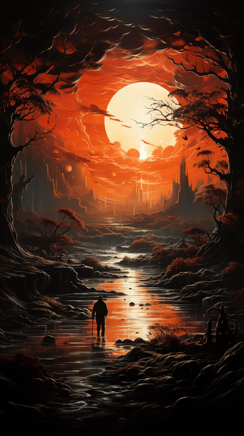 AI generated: a man in a pond, looking through the hole, in the style of visionary otherworldly, gigantic scale, f...