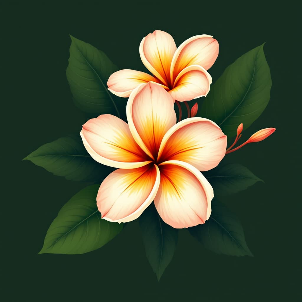 AI generated: a flat vector of a plumeria flower inj abricot tones and over it you habve the name manawu in dark g...