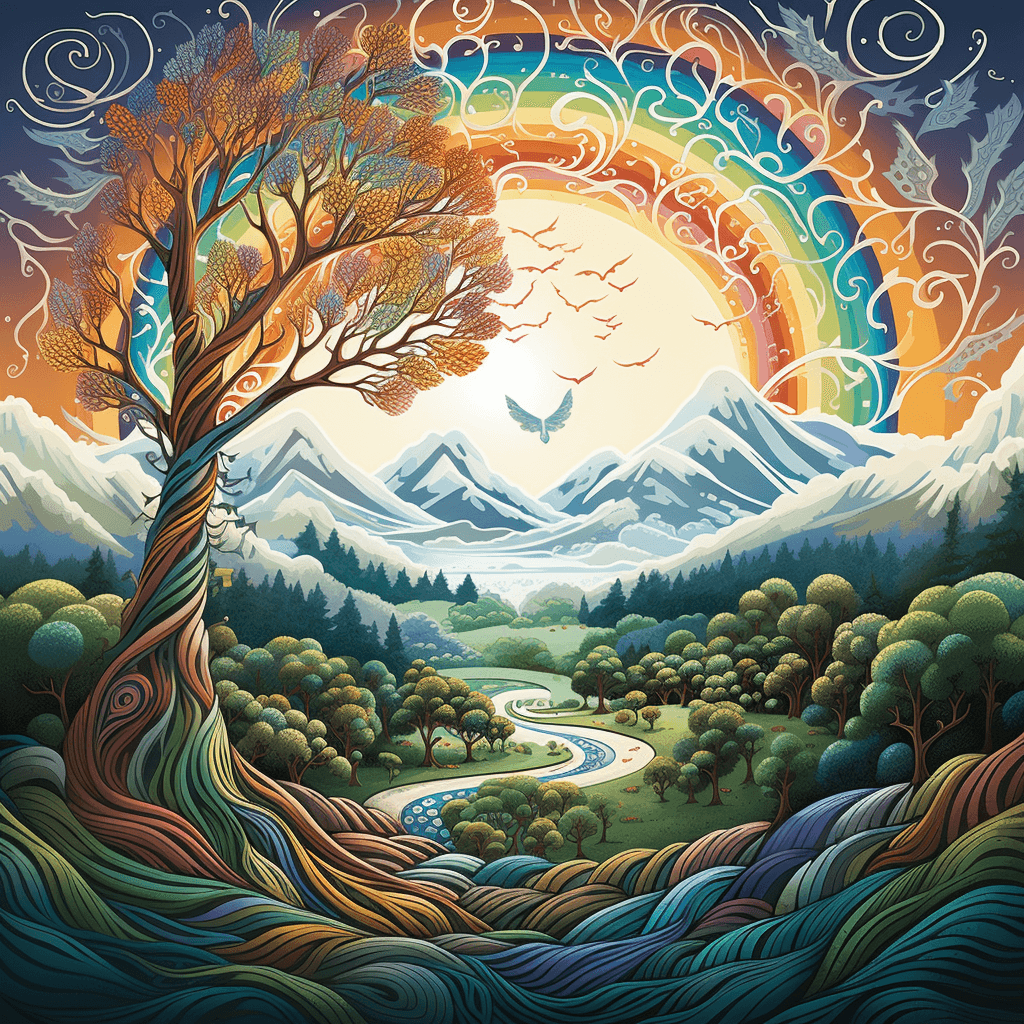 AI generated: "Spirits of the Land": Envision a sweeping landscape where nature spirits come alive. Trees bend and...
