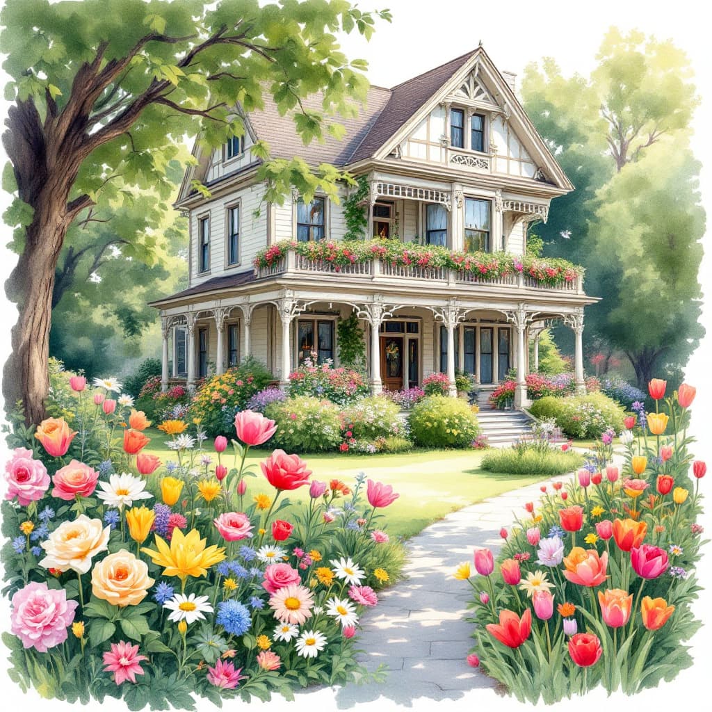 AI generated: A lush Millefleur flower garden in full bloom, with a variety of colorful flowers such as roses, dai...