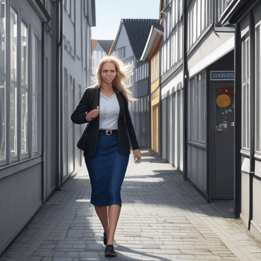 AI generated: hyper realism picture of the perfect woman for a 30 year old norvegian fisher on stavanger city walk...