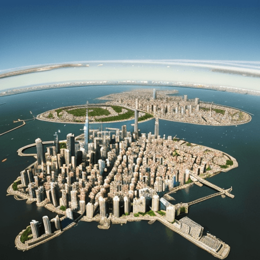 AI generated: image of a city seen from above with a bunch of yoshis in it