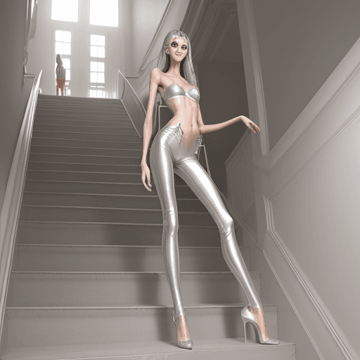 AI generated: photo of two an extremely skinny, flat-chested model with extreme long and skinny legs with extreme ...