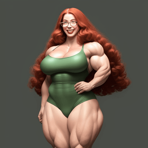 AI generated: a beautiful mega muscular 30 year old giant woman, beautiful long red hair, pure delicate female ski...