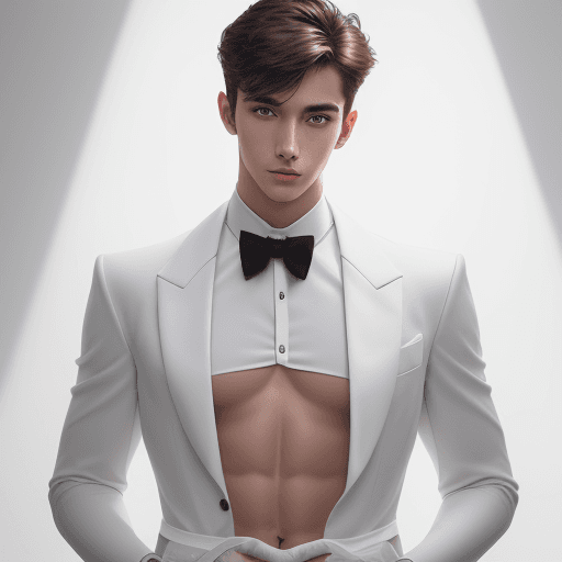 AI generated: photograph, upper-body shooting, young man professional model, sensational fashion style, Hasselblad...