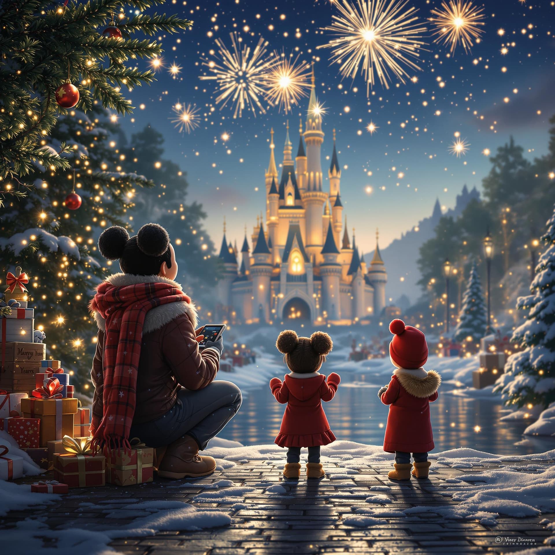 AI generated: Waiting for a New Year's miracle, an epic poster-style photograph inspired by the Disney universe, r...