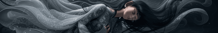 AI generated: dreamscape an Asian woman in a gorgeously detailed dress with flowing fabrics blowing in the wind in...
