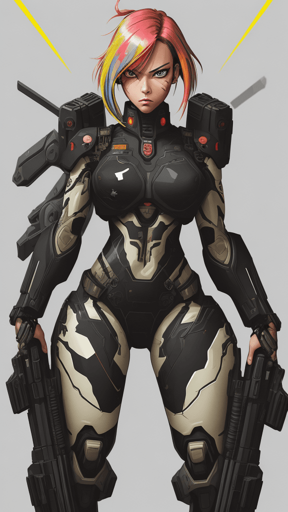 AI generated: in a army background portrait of army rebel((((Cyborg/female)))):4.4,holding big((weapon)):2.2, shoo...