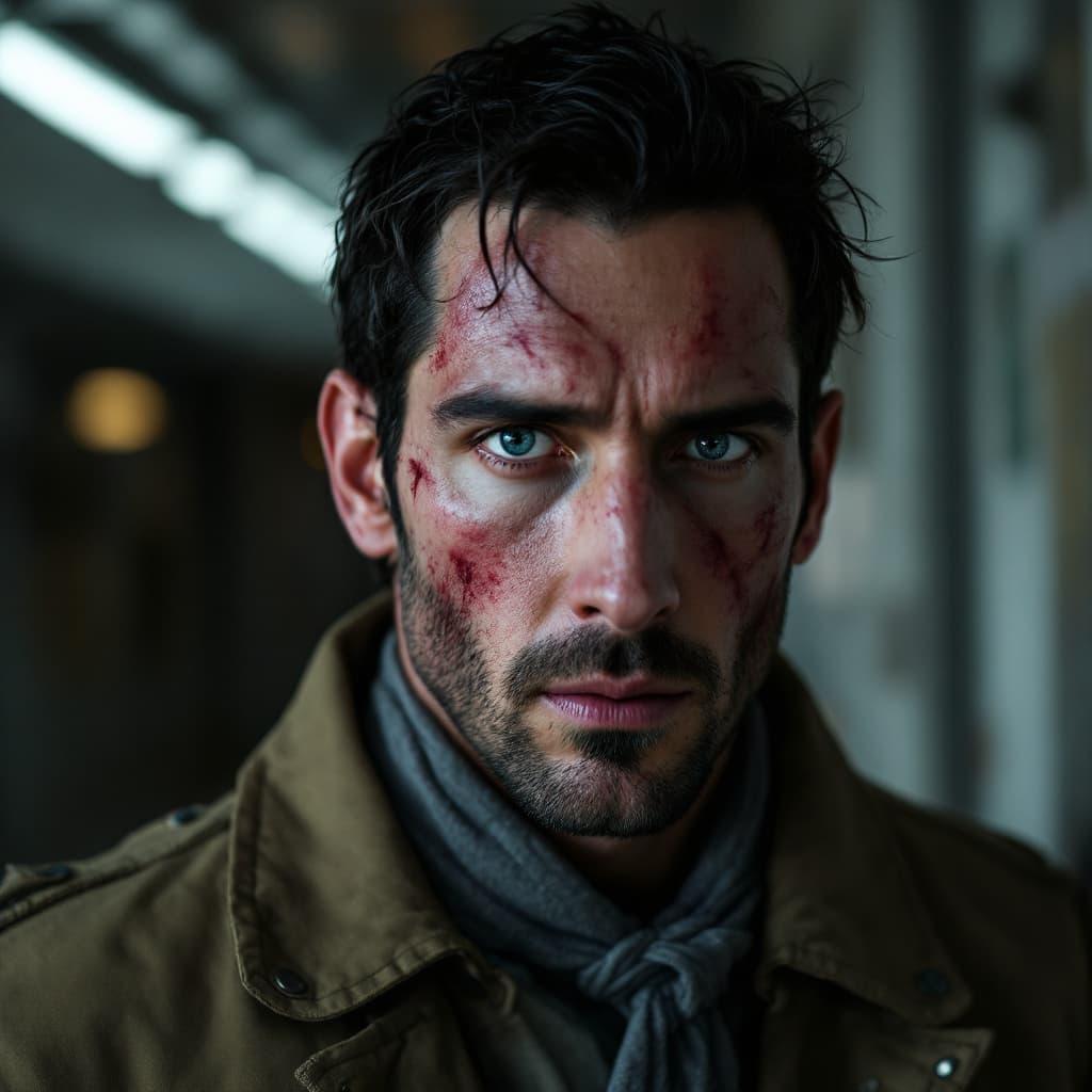 AI generated: Adam driver in a hallway with wounds on his face