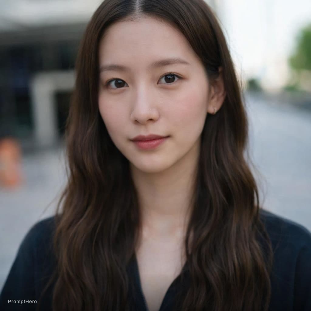 AI generated: young asian woman, narrow oval face, slightly longer face proportion, soft cheekbones with minimal c...