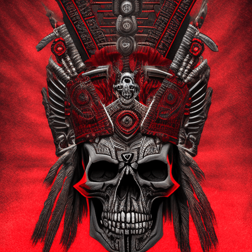 AI generated: A photorealistic digital illustration of an Aztec god with skull face, pointing at viewer and lookin...