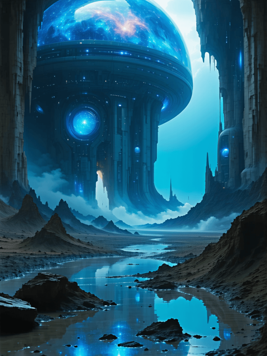 AI generated: Create a (random image of a bizarre science fiction scene:1.6), (otherworldly life:1.6), dreamlike, ...
