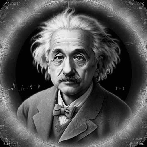AI generated: a photo of Albert Einstein deep in thought, with mathematical equations overlaying the image. Einste...