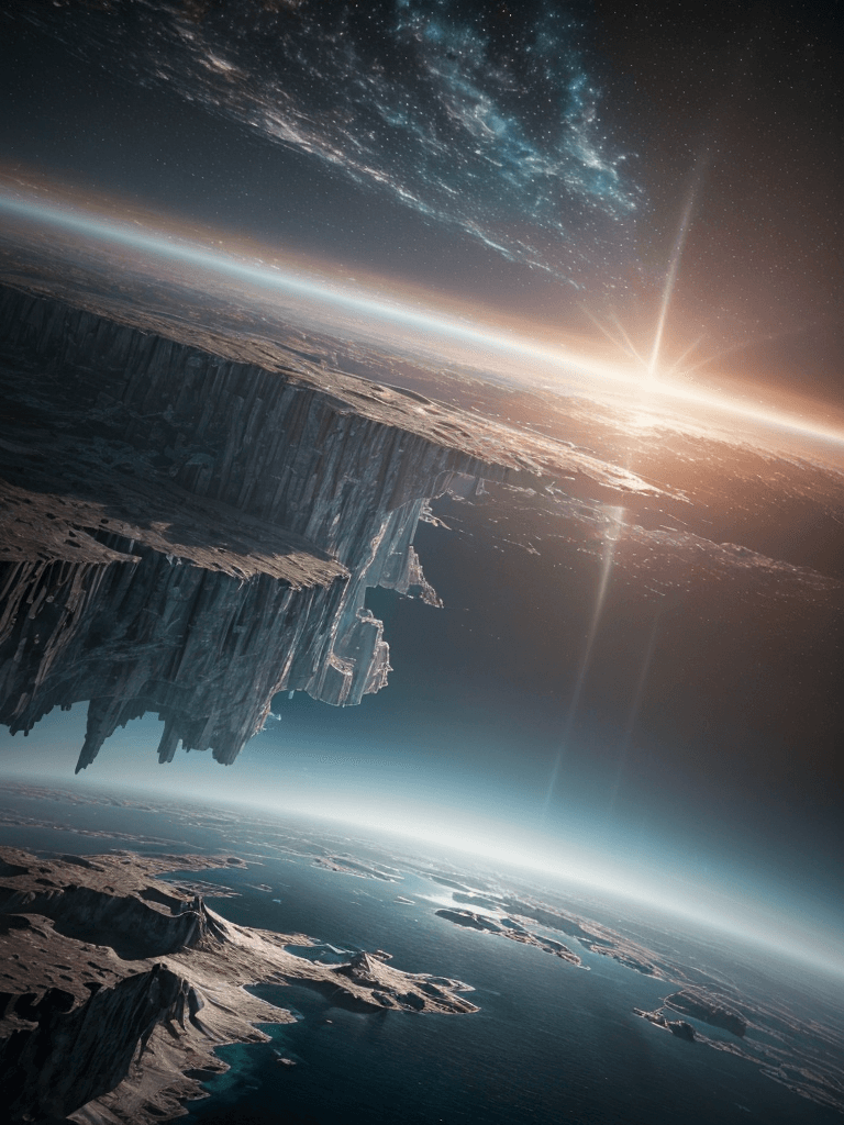 AI generated: Photo of a ultra realistic flat Earth, bright light, cinematic lighting, battered, low angle, trendi...