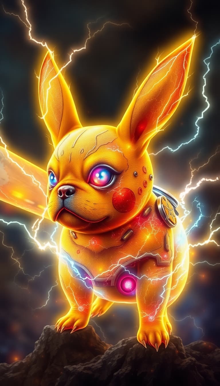 AI generated: Create an awe-inspiring masterpiece depicting a war-torn, godlike french bulldog transcending dimens...