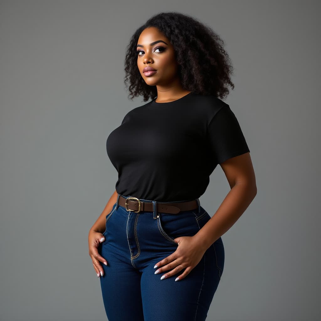 AI generated: Generate the perfect image of a beautiful black slim thick woman with wide hips wearing a mid-length...