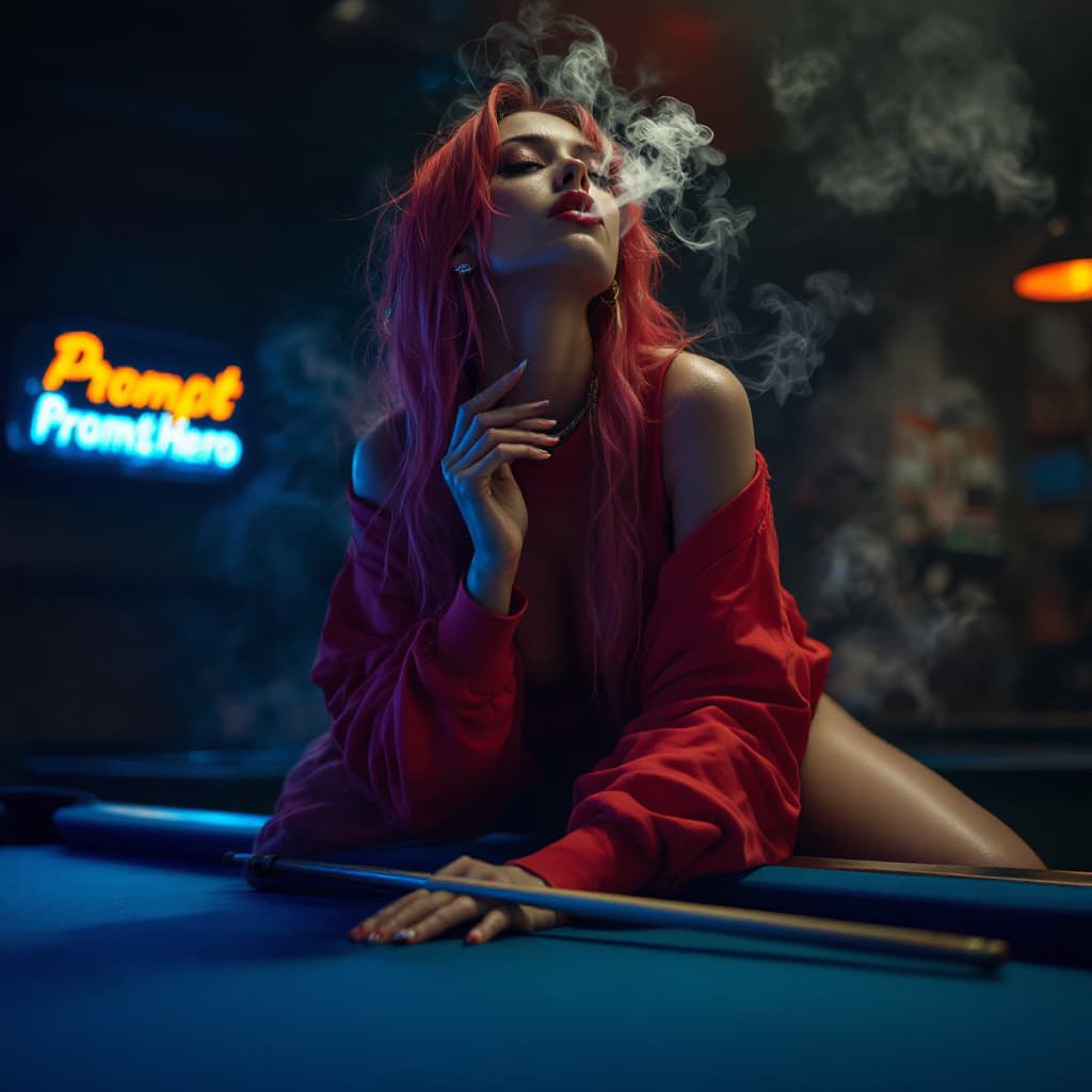 AI generated: Dramatic photo, visual tension, anthropomorphic ,pertty female,wearing red casual wear, holding a po...