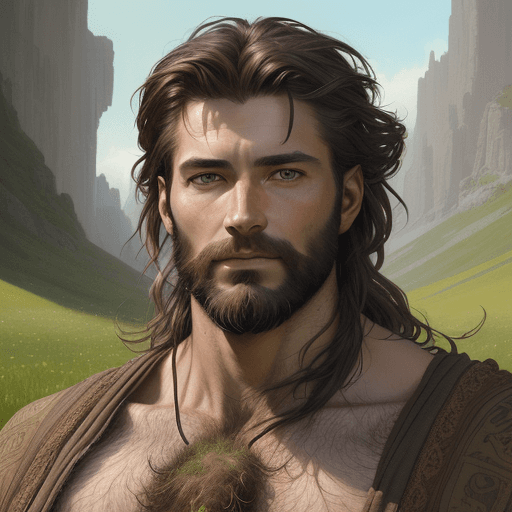 AI generated: create image of  man, portrait of the god of the meadow, 30 years old, meadow, rugged, male, gorgeou...