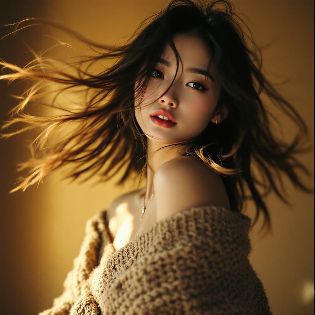 AI generated:  In high definition, surreal, psychedelic, and trippy An Asian woman with hair blowing in the wind, ...