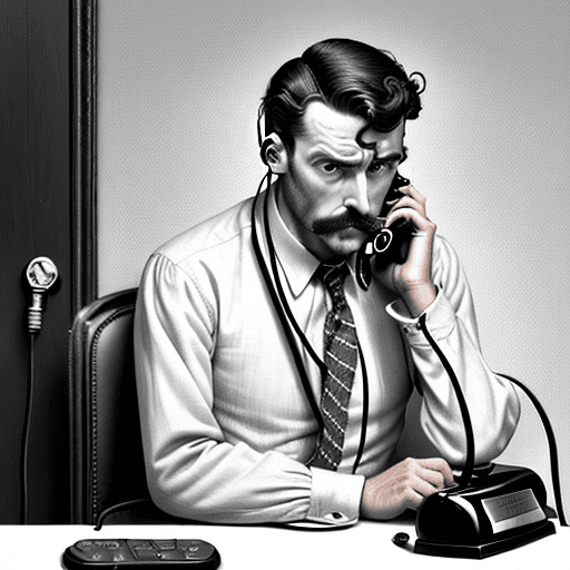 AI generated: A buy listening to a telephone  handset with a broken cord, with a puzzled look on his face. Style s...