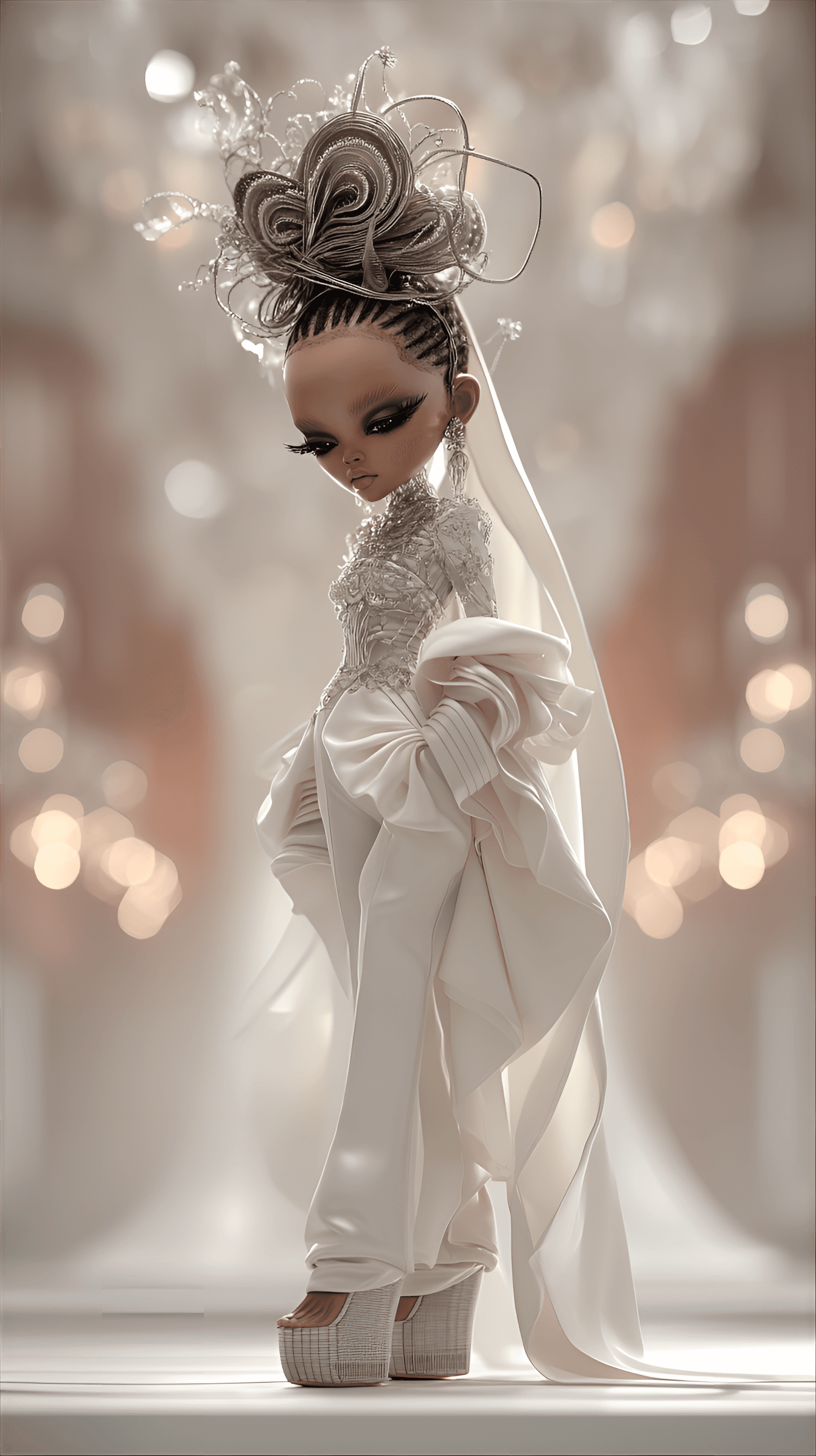 AI generated: cute caricature chibi, haute couture chibi model, striking a dramatic pose, the haute couture chibi ...