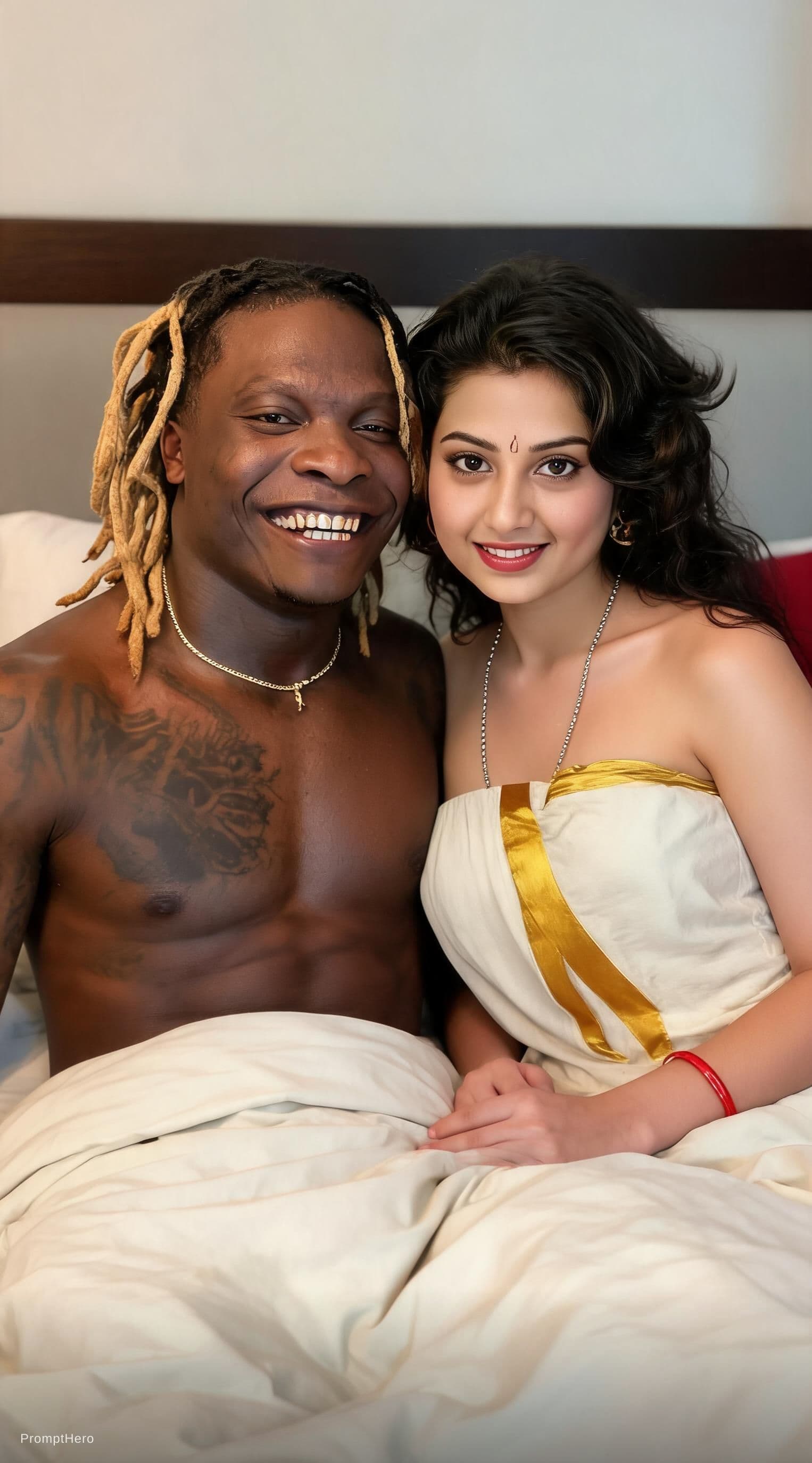 AI generated: Both of them sitting closely in bed 