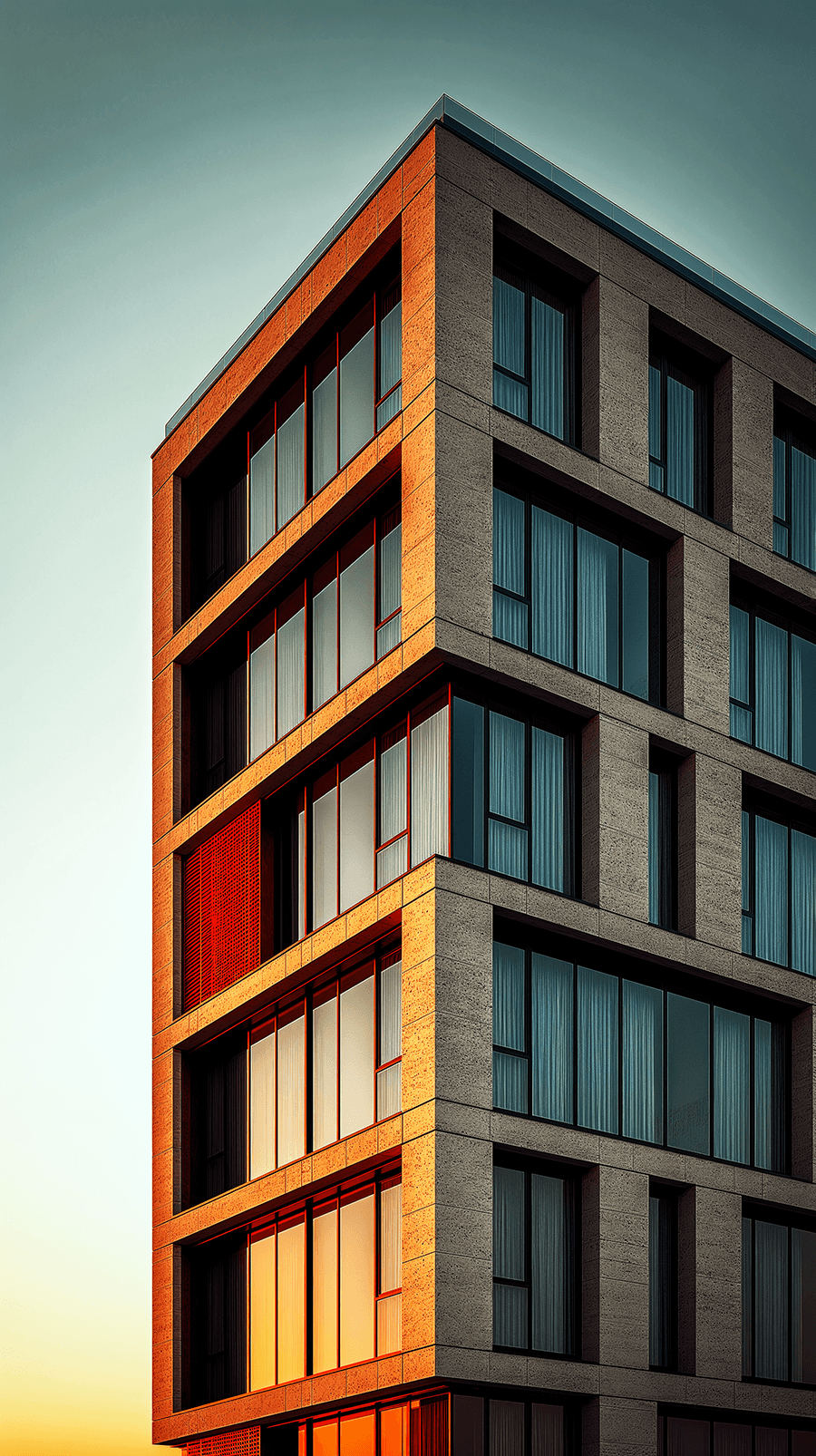 AI generated: photography, minimalist hotel facade, Canon EOS 5D Mark IV, EF 24mm f/1.4L II USM lens, set f/2.8, a...