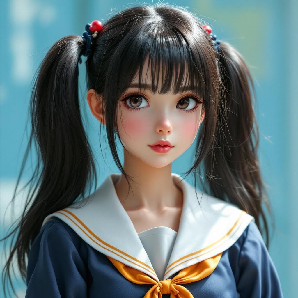 AI generated: schoolgirl with a very exaggerated chest