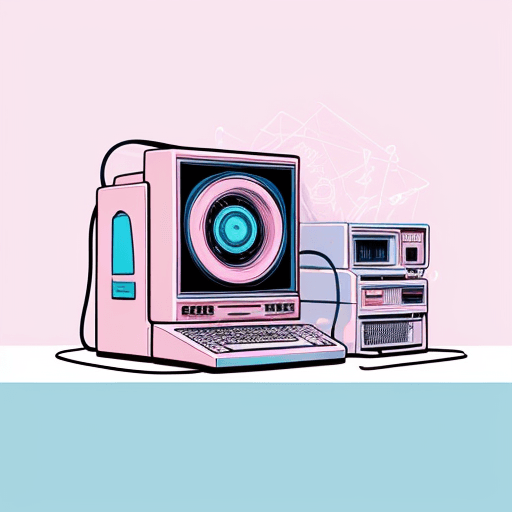 AI generated: A vintage illustration of a retro computer, vaporwave aesthetic, in the style of Jim Steranko, light...