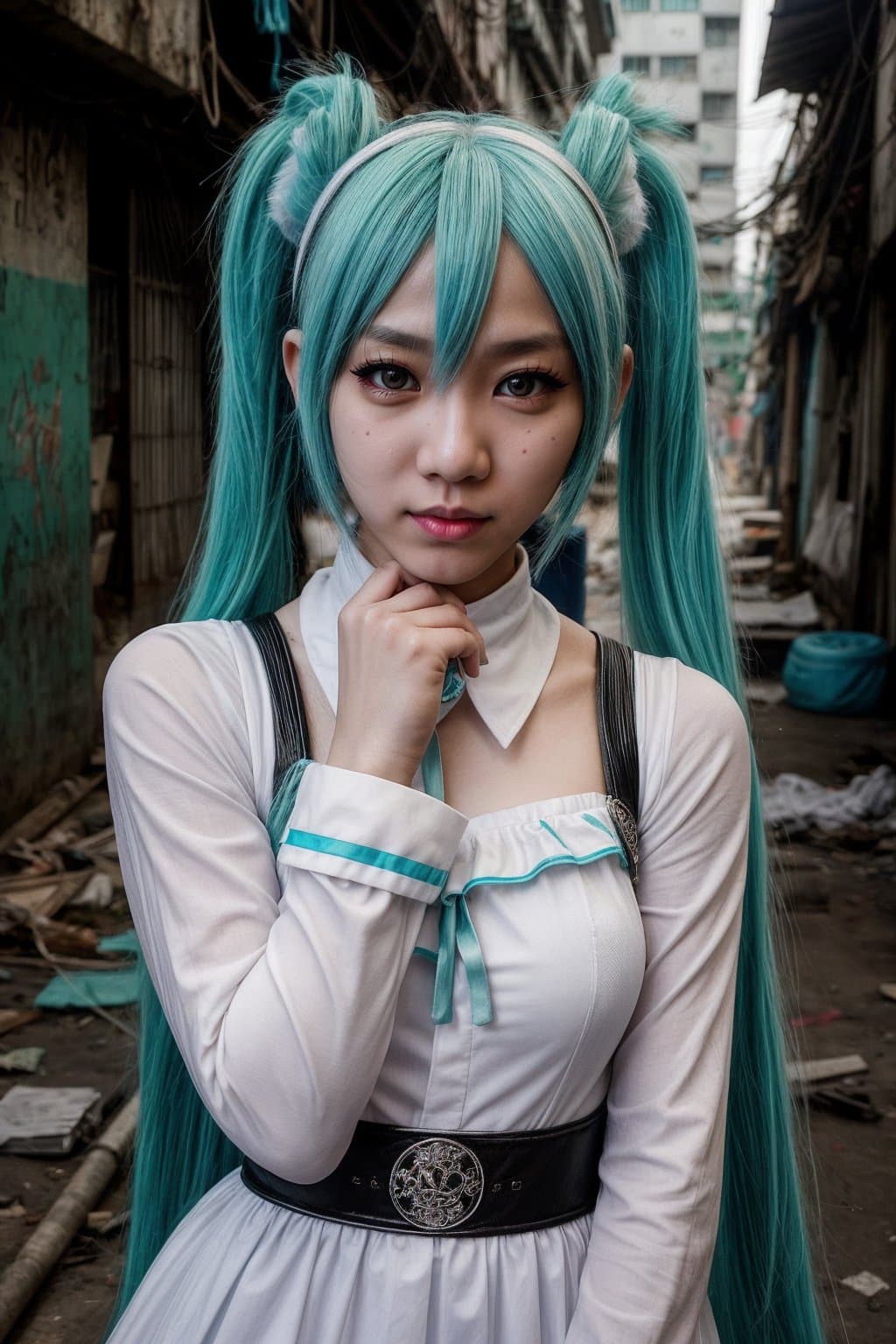 AI generated: award winning professional outdoor cosplay photography, the cutest girl is wearing an authentic cosp...