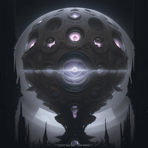 AI generated: alien spacecraft time travel by means of dyson spheres :: mirror universe, time vortex, stormy, alie...