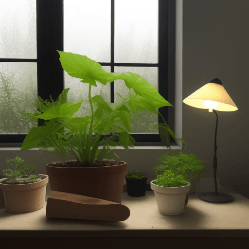 AI generated: nature morte avec plante, lumière tamisée